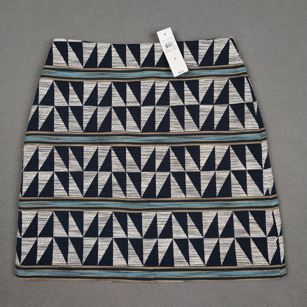 Ann Taylor‎ Pencil Skirt Women 4 Blue White Geometric Triangles Career New $89 - Picture 12 of 12